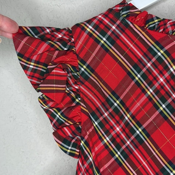 Vineyard Vines Tartan Plaid Ruffle Sleeve Tiered Holiday Red Green Dress Size 14 - Picture 6 of 12